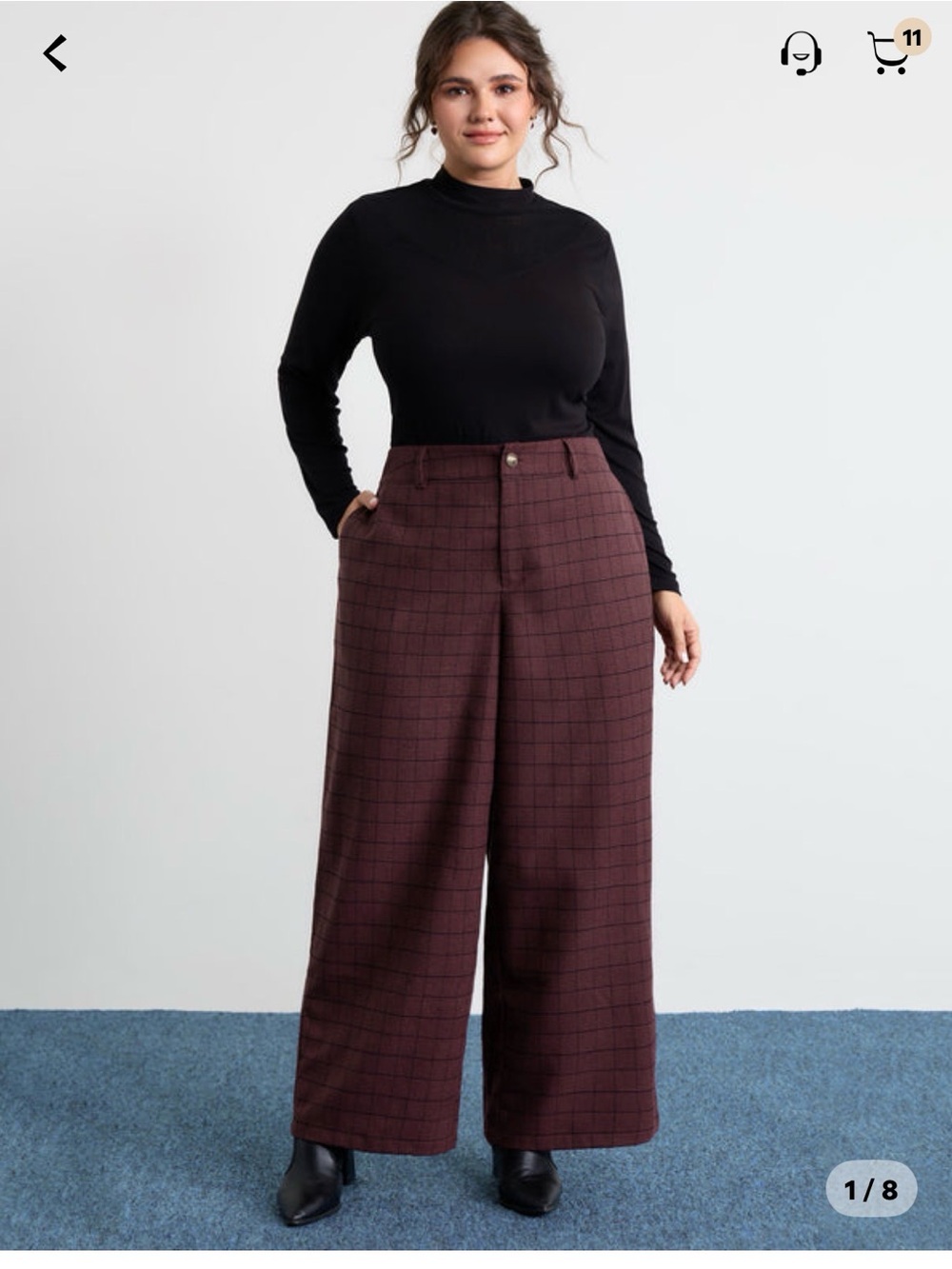 BloomChic Wide-Leg Plaid Pants in Burgundy